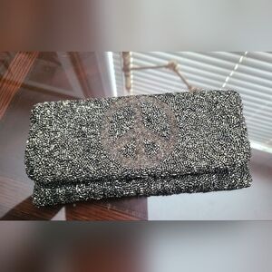 MOYNA Peace Sign Beaded Clutch